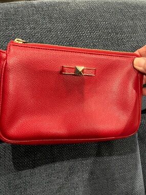 Furla Red Leather clutch with Gold Pyramid Accent